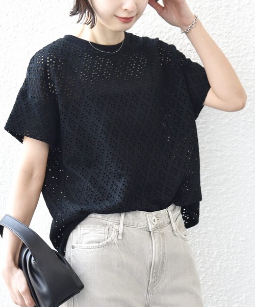 SHIPS（シップス）の「〈手洗い可能〉アイレット ショート スリーブ プルオーバー（Tシャツ/カットソー・レディース・ライトグリーン/ホワイト/ブラック/ブラウン系・ONE SIZE）」の12枚目の写真