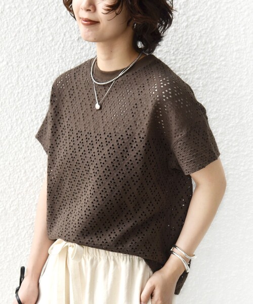 SHIPS（シップス）の「〈手洗い可能〉アイレット ショート スリーブ プルオーバー（Tシャツ/カットソー・レディース・ライトグリーン/ホワイト/ブラック/ブラウン系・ONE SIZE）」の16枚目の写真