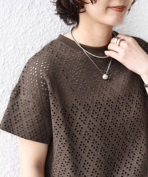 SHIPS（シップス）の「〈手洗い可能〉アイレット ショート スリーブ プルオーバー（Tシャツ/カットソー・レディース・ライトグリーン/ホワイト/ブラック/ブラウン系・ONE SIZE）」の19枚目の写真