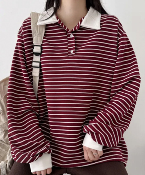 VIVID LADY(ビビッドレディー)の「配色カラー ボーダー Tシャツ(Tシャツ/カットソー・レディース・ネイビー/ワイン/ライトブルー/ブラウン・FREE)」の4枚目の写真