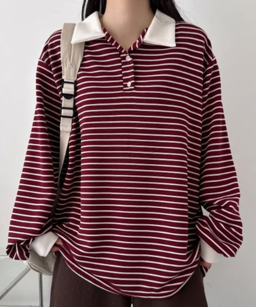 VIVID LADY(ビビッドレディー)の「配色カラー ボーダー Tシャツ(Tシャツ/カットソー・レディース・ネイビー/ワイン/ライトブルー/ブラウン・FREE)」の11枚目の写真