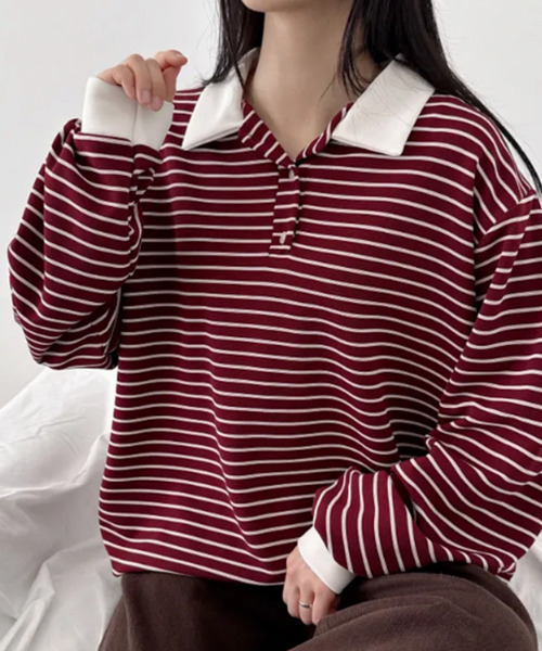 VIVID LADY(ビビッドレディー)の「配色カラー ボーダー Tシャツ(Tシャツ/カットソー・レディース・ネイビー/ワイン/ライトブルー/ブラウン・FREE)」の13枚目の写真