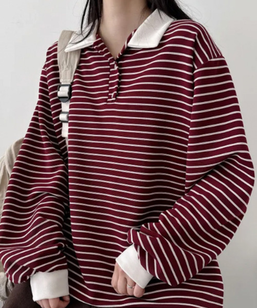 VIVID LADY(ビビッドレディー)の「配色カラー ボーダー Tシャツ(Tシャツ/カットソー・レディース・ネイビー/ワイン/ライトブルー/ブラウン・FREE)」の14枚目の写真