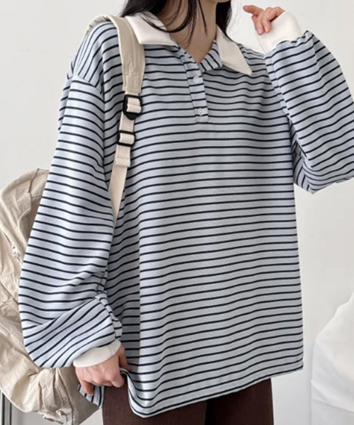 VIVID LADY(ビビッドレディー)の「配色カラー ボーダー Tシャツ(Tシャツ/カットソー・レディース・ネイビー/ワイン/ライトブルー/ブラウン・FREE)」の19枚目の写真