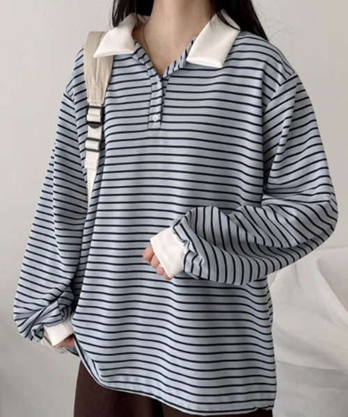 VIVID LADY(ビビッドレディー)の「配色カラー ボーダー Tシャツ(Tシャツ/カットソー・レディース・ネイビー/ワイン/ライトブルー/ブラウン・FREE)」の20枚目の写真