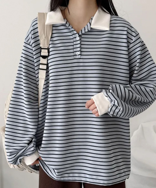 VIVID LADY(ビビッドレディー)の「配色カラー ボーダー Tシャツ(Tシャツ/カットソー・レディース・ネイビー/ワイン/ライトブルー/ブラウン・FREE)」の21枚目の写真