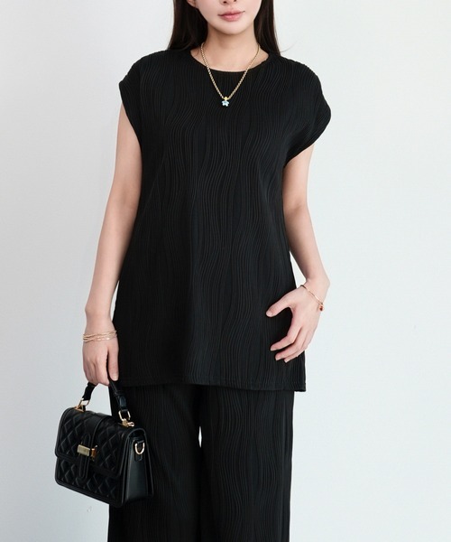 DRESS PLUS(ドレスプラス)の「カットソーセットアップ パンツドレス(セットアップ・レディース・アイボリー/ブラック・M)」の4枚目の写真