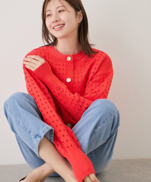 Jayro（ジャイロ）の「前後2WAY軽量メッシュ編みニットカーディガン（カーディガン/ボレロ・レディース・オフホワイト/ブラック/ブルー系その他4/オレンジ系その他4・FREE）」の4枚目の写真