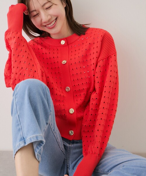 Jayro（ジャイロ）の「前後2WAY軽量メッシュ編みニットカーディガン（カーディガン/ボレロ・レディース・オフホワイト/ブラック/ブルー系その他4/オレンジ系その他4・FREE）」の16枚目の写真