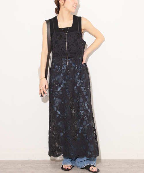 JOURNAL STANDARD relume（ジャーナルスタンダード　レリューム）の「［26SS新作］スカラレースキャミワンピース（ワンピース・レディース・ブラック/アイボリー・FREE）」の3枚目の写真