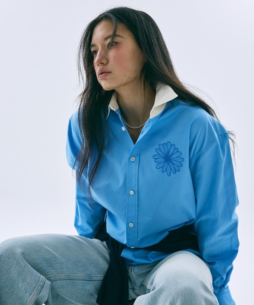 Mardi Mercredi(マルディメクルディ)の「OXFORD SHIRT CONTRAST COLLAR / オックスフォード シャツ コントラスト カラー(シャツ/ブラウス・レディース・ライトピンク/ブルー/ベージュ/スカイブルー・FREE)」の16枚目の写真