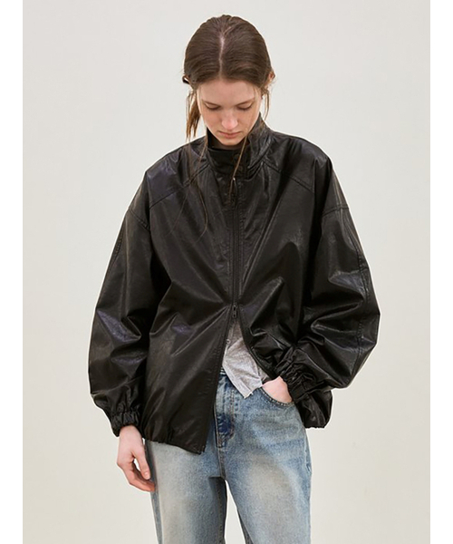 le(ル)の「faux leather high-neck jacket (black)(ライダースジャケット・レディース・その他・FREE)」の2枚目の写真