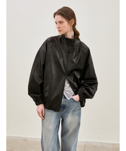 le(ル)の「faux leather high-neck jacket (black)(ライダースジャケット・レディース・その他・FREE)」の4枚目の写真
