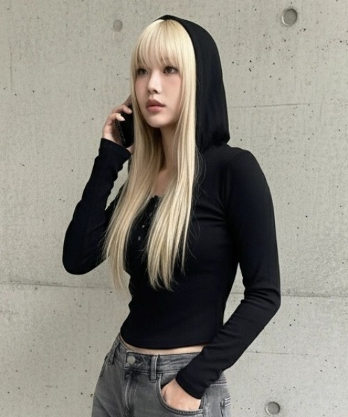 .KOM(ドットコム)の「A'GEM/9 × .kom 『.KOM/ドットケーオーエム』 /ヘンリーネックトップス(Tシャツ/カットソー・レディース・ブラック/グレー・FREE)」の5枚目の写真