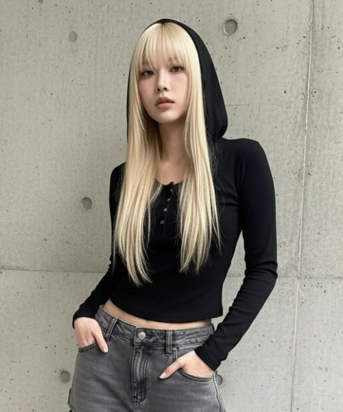 .KOM(ドットコム)の「A'GEM/9 × .kom 『.KOM/ドットケーオーエム』 /ヘンリーネックトップス(Tシャツ/カットソー・レディース・ブラック/グレー・FREE)」の4枚目の写真