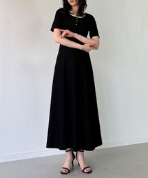 レイヤードネックリブ風カットワンピース