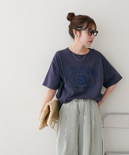 DISCOAT(ディスコート)の「【Enlude】同色刺繍カレッジロゴTシャツ《ユニセックス》(Tシャツ/カットソー・レディース・グリーン/ネイビー/チャコールグレー/ライトベージュ・FREE)」の15枚目の写真
