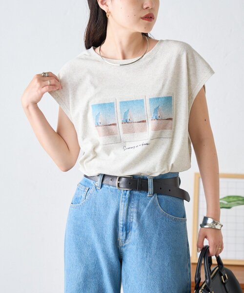 CIAOPANIC TYPY(チャオパニックティピー)の「【夏も快適/ドライタッチ】アソートフォトプリントフレンチスリーブTee(Tシャツ/カットソー・レディース・ホワイト/チャコールグレー/グレー・ONE SIZE)」の13枚目の写真
