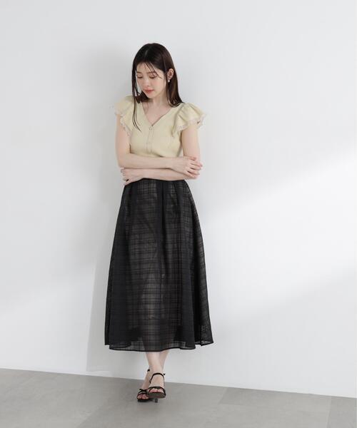 PROPORTION BODY DRESSING(プロポーションボディドレッシング)の「【中川紅葉さん着用】シアーチェックタックスカート / 1216120502(スカート・レディース・グレー/ブラック・MEDIUM/P/S/SMALL)」の3枚目の写真