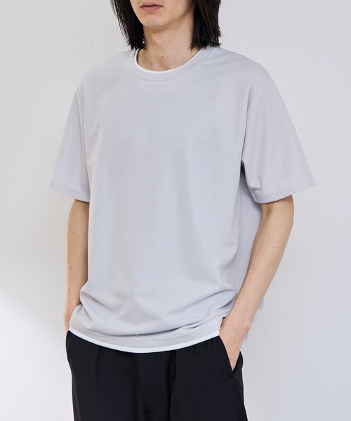 NAVY(ネイビー)の「【SARARI /サラリ】接触冷感 速乾 フェイクレイヤード クルーネック Tシャツ(Tシャツ/カットソー・メンズ・グレー/ネイビー/グリーン/ブラック・S/M/L/XL)」の1枚目の写真
