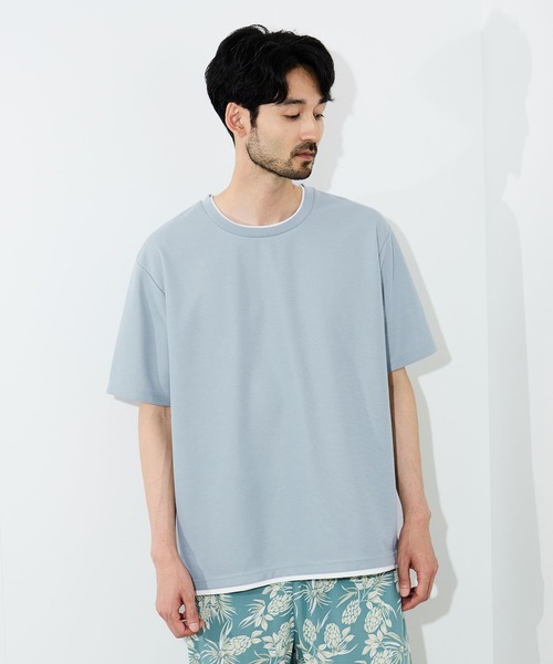 NAVY(ネイビー)の「【SARARI /サラリ】接触冷感 速乾 フェイクレイヤード クルーネック Tシャツ(Tシャツ/カットソー・メンズ・グレー/ネイビー/グリーン/ブラック・S/M/L/XL)」の3枚目の写真