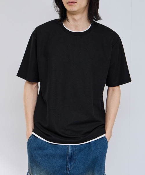 NAVY(ネイビー)の「【SARARI /サラリ】接触冷感 速乾 フェイクレイヤード クルーネック Tシャツ(Tシャツ/カットソー・メンズ・グレー/ネイビー/グリーン/ブラック・S/M/L/XL)」の2枚目の写真