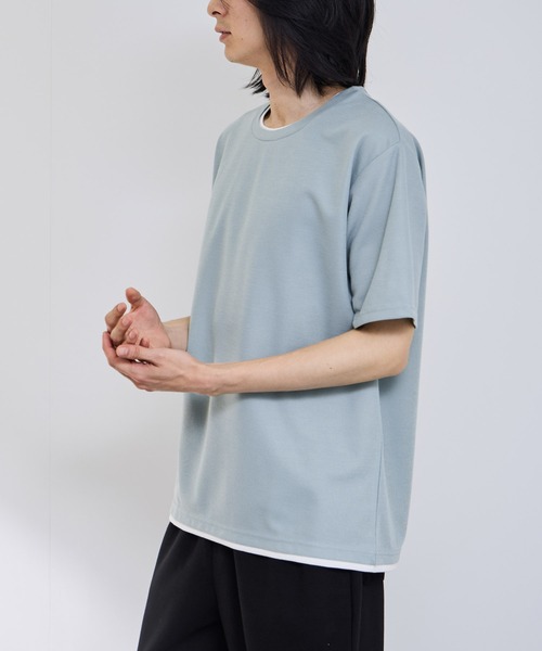 NAVY(ネイビー)の「【SARARI /サラリ】接触冷感 速乾 フェイクレイヤード クルーネック Tシャツ(Tシャツ/カットソー・メンズ・グレー/ネイビー/グリーン/ブラック・S/M/L/XL)」の22枚目の写真