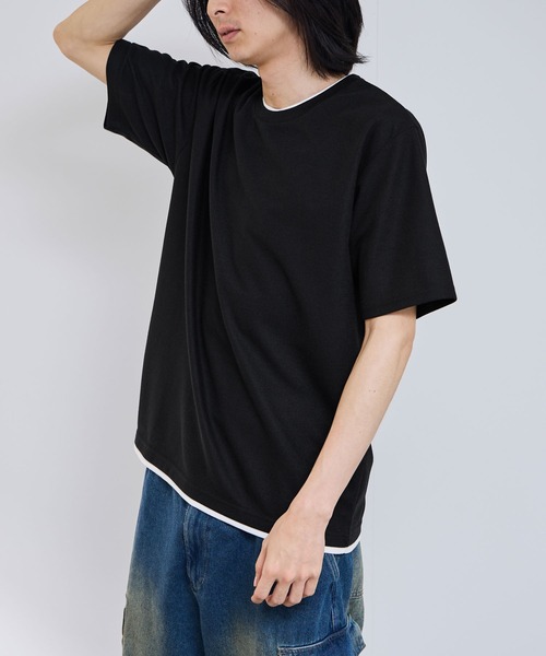 NAVY(ネイビー)の「【SARARI /サラリ】接触冷感 速乾 フェイクレイヤード クルーネック Tシャツ(Tシャツ/カットソー・メンズ・グレー/ネイビー/グリーン/ブラック・S/M/L/XL)」の16枚目の写真