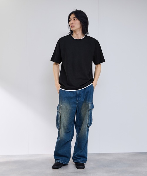 NAVY(ネイビー)の「【SARARI /サラリ】接触冷感 速乾 フェイクレイヤード クルーネック Tシャツ(Tシャツ/カットソー・メンズ・グレー/ネイビー/グリーン/ブラック・S/M/L/XL)」の15枚目の写真