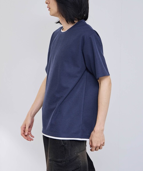 NAVY(ネイビー)の「【SARARI /サラリ】接触冷感 速乾 フェイクレイヤード クルーネック Tシャツ(Tシャツ/カットソー・メンズ・グレー/ネイビー/グリーン/ブラック・S/M/L/XL)」の14枚目の写真