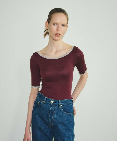 OUR WACOAL(アワワコール)の「カップ付きバックオープンTシャツ 5分袖(Tシャツ/カットソー・レディース・ブラック/ブルー系その他/ネイビー/ホワイト系その他/ブラウン/ワイン・M/L)」の6枚目の写真