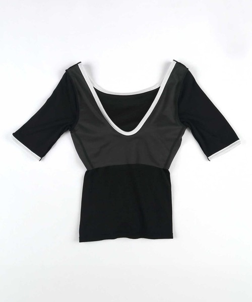 OUR WACOAL(アワワコール)の「カップ付きバックオープンTシャツ 5分袖(Tシャツ/カットソー・レディース・ブラック/ブルー系その他/ネイビー/ホワイト系その他/ブラウン/ワイン・M/L)」の14枚目の写真