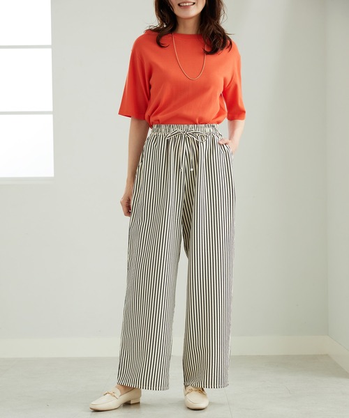 BELLUNA PLUS(ベルーナ)の「速乾!サッカー素材ドロストワイドパンツ(その他パンツ・レディース・チャコールグレー/ストライプ・MEDIUM/LARGE/SMALL/X-LARGE)」の13枚目の写真