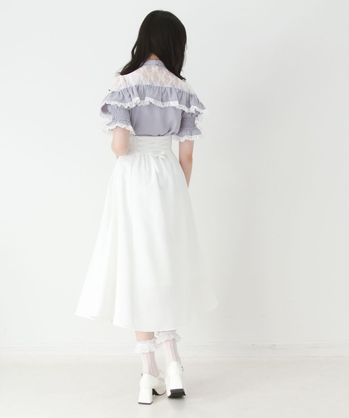 DearMyLove(ディアマイラブ)の「ビジューフレアリボンロングスカート(スカート・レディース・ホワイト/ブラック・MEDIUM/3L/LARGE)」の5枚目の写真