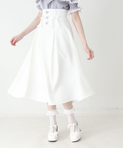 DearMyLove(ディアマイラブ)の「ビジューフレアリボンロングスカート(スカート・レディース・ホワイト/ブラック・MEDIUM/3L/LARGE)」の6枚目の写真