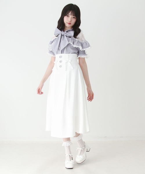 DearMyLove(ディアマイラブ)の「ビジューフレアリボンロングスカート(スカート・レディース・ホワイト/ブラック・MEDIUM/3L/LARGE)」の7枚目の写真