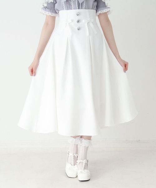 DearMyLove(ディアマイラブ)の「ビジューフレアリボンロングスカート(スカート・レディース・ホワイト/ブラック・MEDIUM/3L/LARGE)」の8枚目の写真