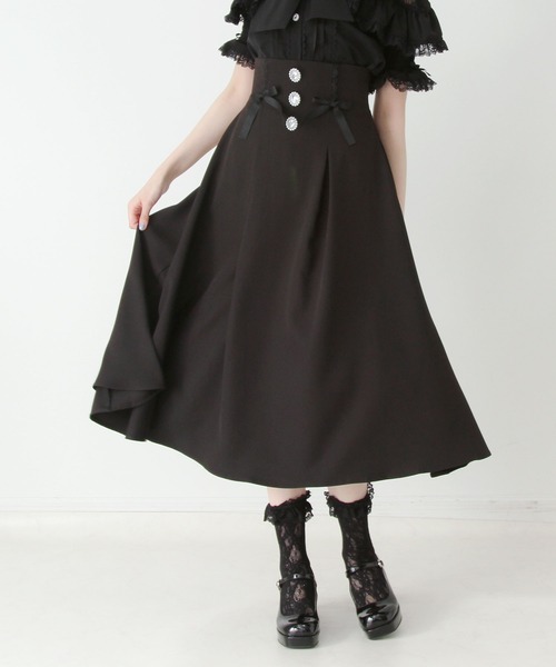 DearMyLove(ディアマイラブ)の「ビジューフレアリボンロングスカート(スカート・レディース・ホワイト/ブラック・MEDIUM/3L/LARGE)」の9枚目の写真
