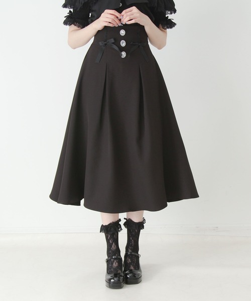DearMyLove(ディアマイラブ)の「ビジューフレアリボンロングスカート(スカート・レディース・ホワイト/ブラック・MEDIUM/3L/LARGE)」の14枚目の写真
