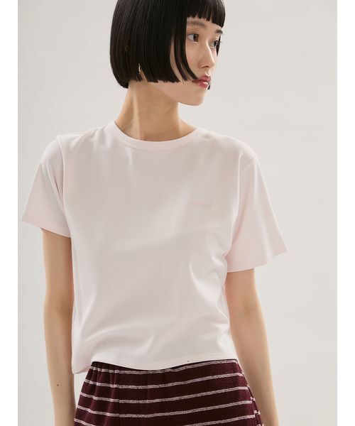emmi(エミ)の「ソフトタッチクロップドTシャツ(Tシャツ/カットソー・レディース・ブラック/その他/ピンク・F)」の2枚目の写真