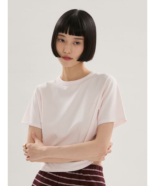 emmi(エミ)の「ソフトタッチクロップドTシャツ(Tシャツ/カットソー・レディース・ブラック/その他/ピンク・F)」の8枚目の写真