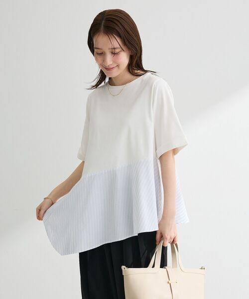Green Parks(グリーンパークス)の「華やぎカットソー(アシメヘム)(Tシャツ/カットソー・レディース・ブラック/ネイビー/オフホワイト・FREE)」の4枚目の写真
