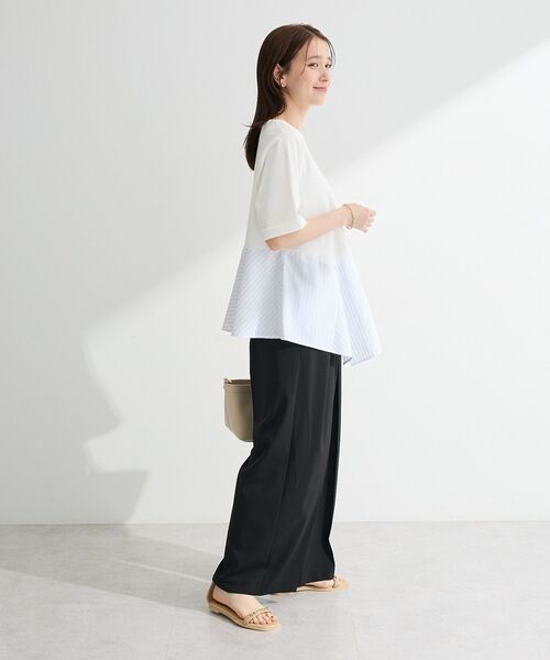 Green Parks(グリーンパークス)の「華やぎカットソー(アシメヘム)(Tシャツ/カットソー・レディース・ブラック/ネイビー/オフホワイト・FREE)」の6枚目の写真