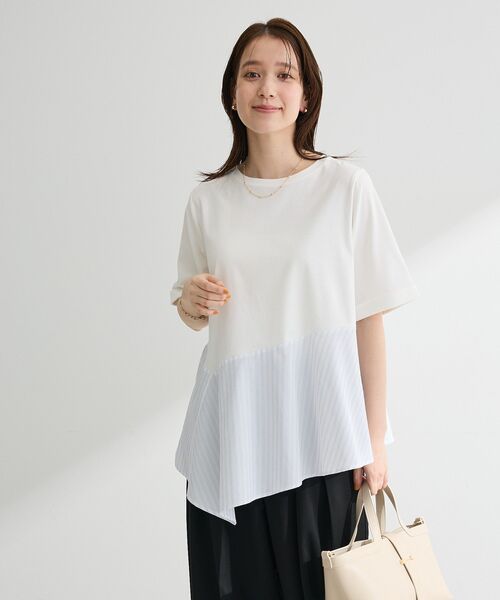 Green Parks(グリーンパークス)の「華やぎカットソー(アシメヘム)(Tシャツ/カットソー・レディース・ブラック/ネイビー/オフホワイト・FREE)」の8枚目の写真