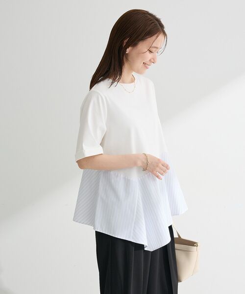 Green Parks(グリーンパークス)の「華やぎカットソー(アシメヘム)(Tシャツ/カットソー・レディース・ブラック/ネイビー/オフホワイト・FREE)」の9枚目の写真