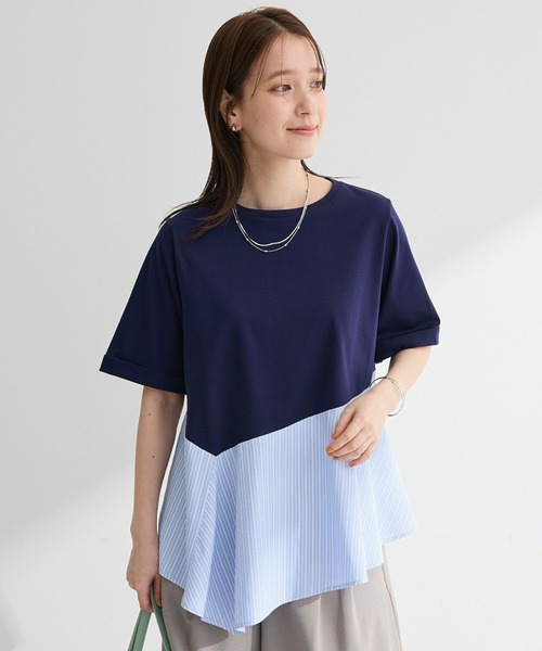 Green Parks(グリーンパークス)の「華やぎカットソー(アシメヘム)(Tシャツ/カットソー・レディース・ブラック/ネイビー/オフホワイト・FREE)」の3枚目の写真