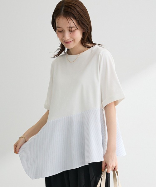 Green Parks(グリーンパークス)の「華やぎカットソー(アシメヘム)(Tシャツ/カットソー・レディース・ブラック/ネイビー/オフホワイト・FREE)」の1枚目の写真