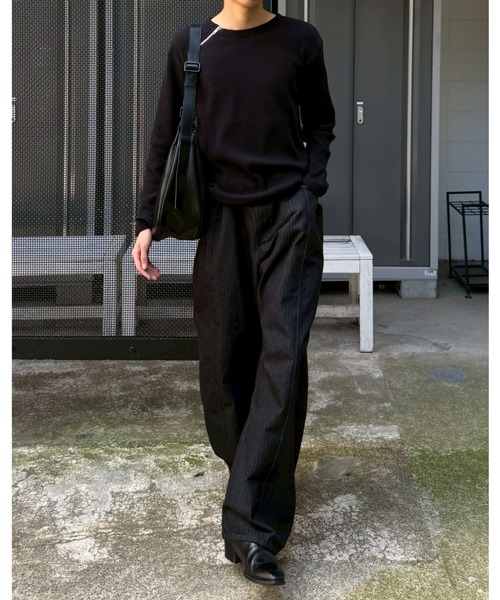 Chikashitsu +（チカシツプラス）の「【Chikashitsu +】herringbone curve pants / 【チカシツプラス】ヘリンボーンカーブパンツ＜着用動画あり＞（その他パンツ・メンズ・ブラック/ネイビー・S/M/L）」の8枚目の写真