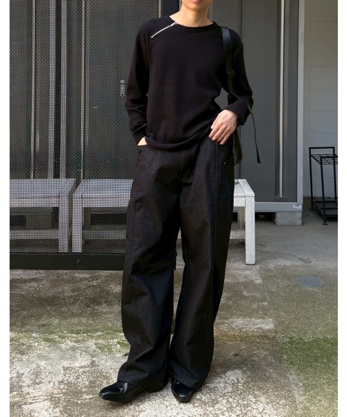 Chikashitsu +（チカシツプラス）の「【Chikashitsu +】herringbone curve pants / 【チカシツプラス】ヘリンボーンカーブパンツ＜着用動画あり＞（その他パンツ・メンズ・ブラック/ネイビー・S/M/L）」の9枚目の写真