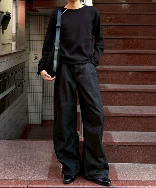 Chikashitsu +（チカシツプラス）の「【Chikashitsu +】herringbone curve pants / 【チカシツプラス】ヘリンボーンカーブパンツ＜着用動画あり＞（その他パンツ・メンズ・ブラック/ネイビー・S/M/L）」の5枚目の写真